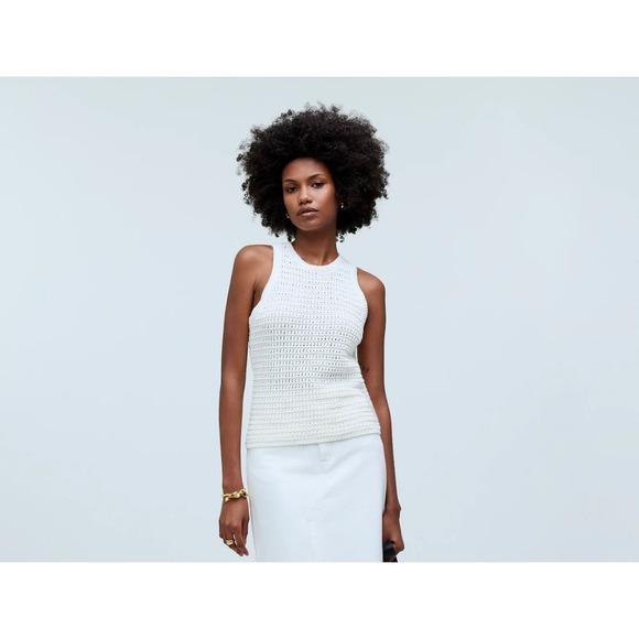 Madewell Womens Sweater Tank Crochet-Knit Crewneck Sleeveless Ivory Medium NEW - Picture 1 of 8